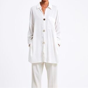 Zara Cream Long Button-Up Blouse